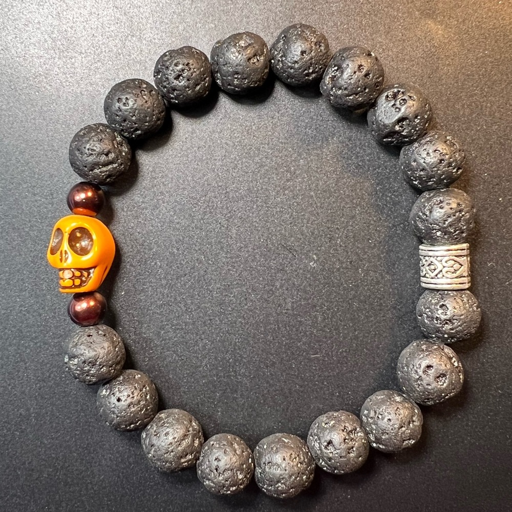 Sugar Skull Aromatherapy Lava Beads Stretch Bracelet New
